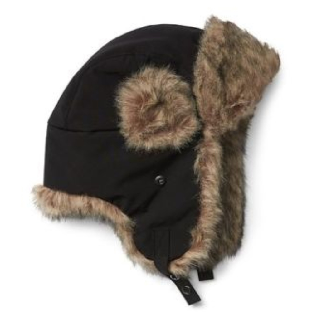 Gap NEW Mens Black Faux Fur Lined Trapper Hat L/XL